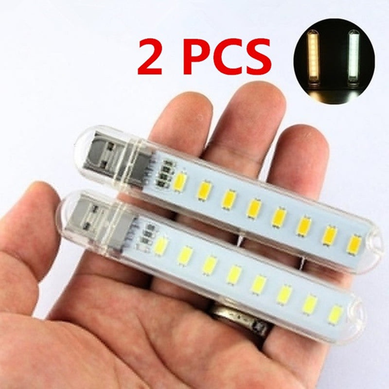 1/2PCS 8 LED Mini Portable USB Lamp DC 5V Camping