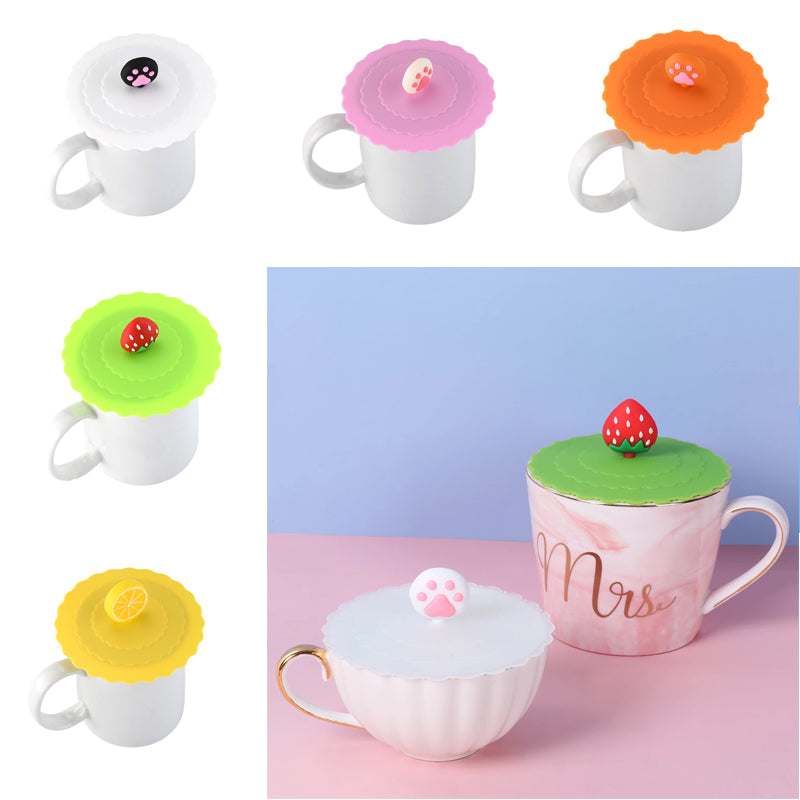 10CM Cute Cartoon Silicone Cup Cover Heat-resistant Leakproof Sealed Lids Tea Coffee Mugs