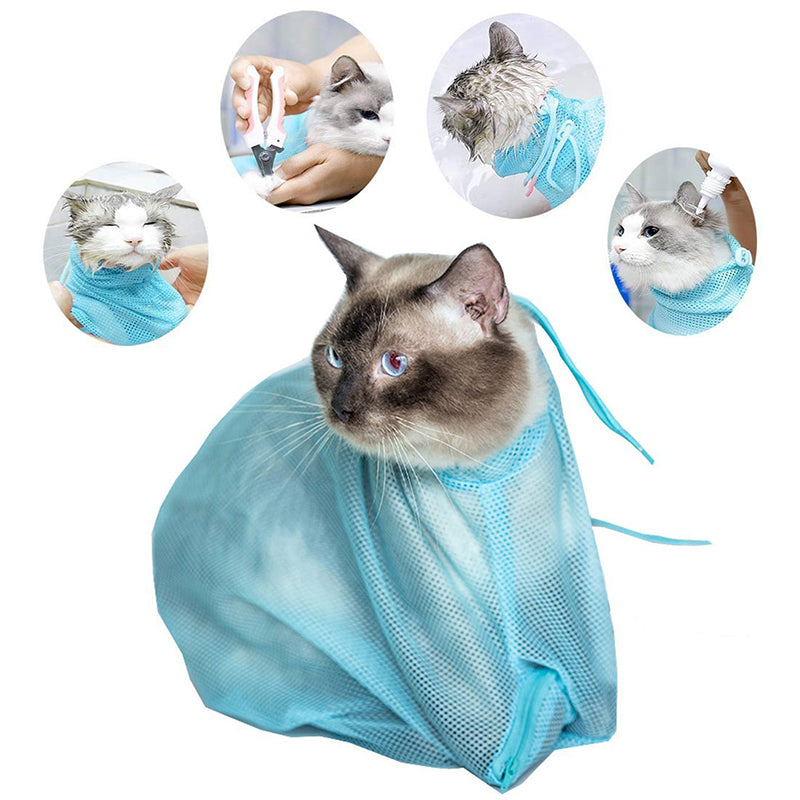 1PC Pet Soft Cat Grooming Bag Adjustable Multifunctional Polyester Cat Washing Shower Mesh Bags Pet Nail Trimming Bags