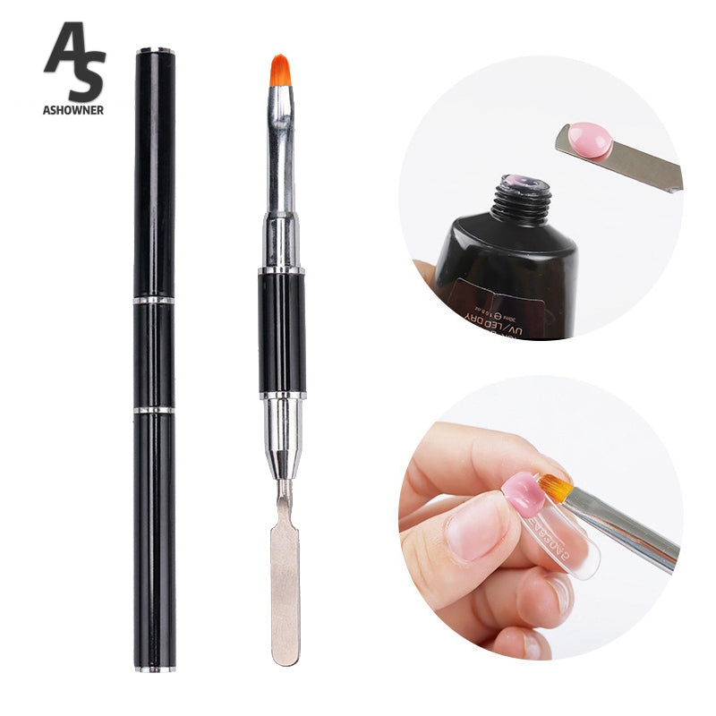 1pcs Dual Ended Nail Art Brushes Flower Painting Pen Brush Remover Spatula Stick Manicure Tools