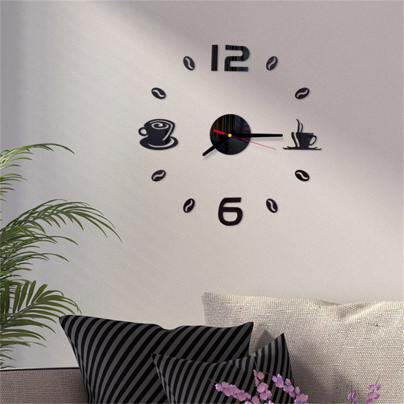 20 Inch Wall Clock Round Style Number Coffee Tea Cup Modern Design Acrylic Wall Clock Stickers DIY Home Decoration