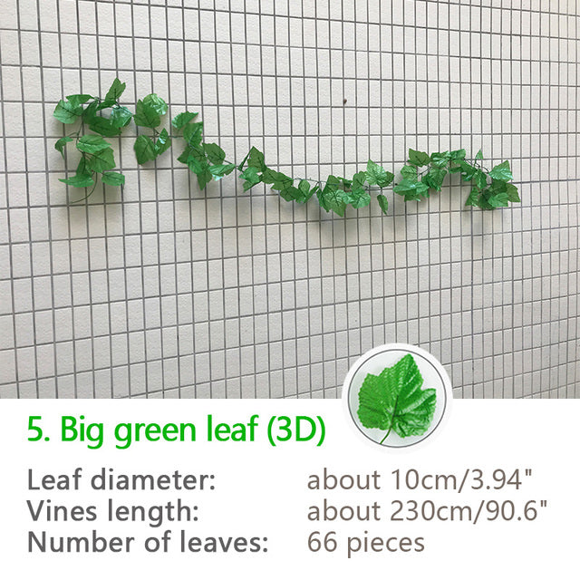240cm Green Silk Artificial Hanging Leaf Garland Plants  Home Bathroom Decoration Garden Party Decor