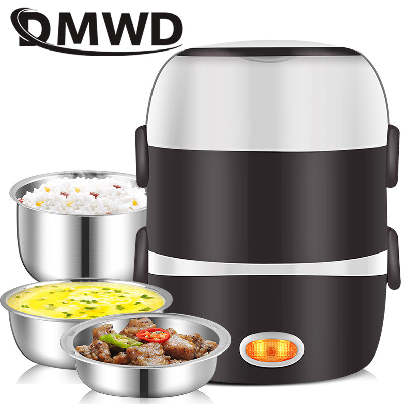 Mini Electric Rice Cooker Stainless Steel Portable Meal Thermal Heating Lunch Box Food Container Warmer