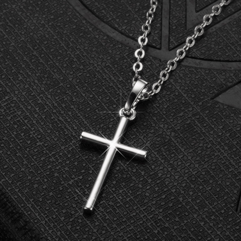 Fashion Christian Jesus Cross Necklaces Silver Color Long Chain Simple Cross Pendants For Women