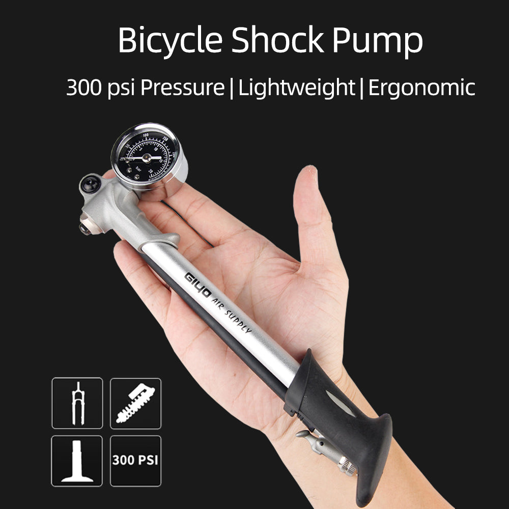 Foldable 300psi High-pressure Bike Air Shock Pump with Lever Gauge for Rear Suspension Mountain Bicycle