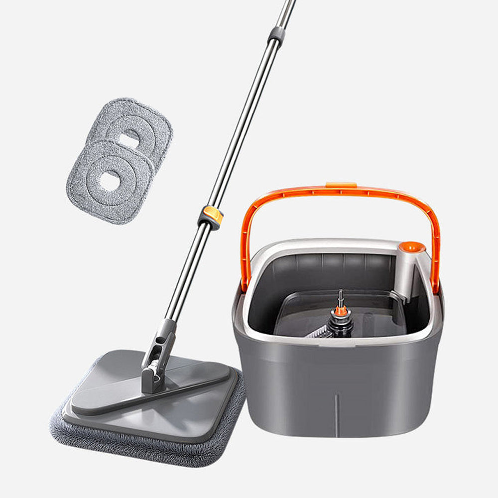 Spin Mop with Bucket Hand Free Squeeze Mop Flat Mops Floor Cleaning with Washable Microfiber Pads