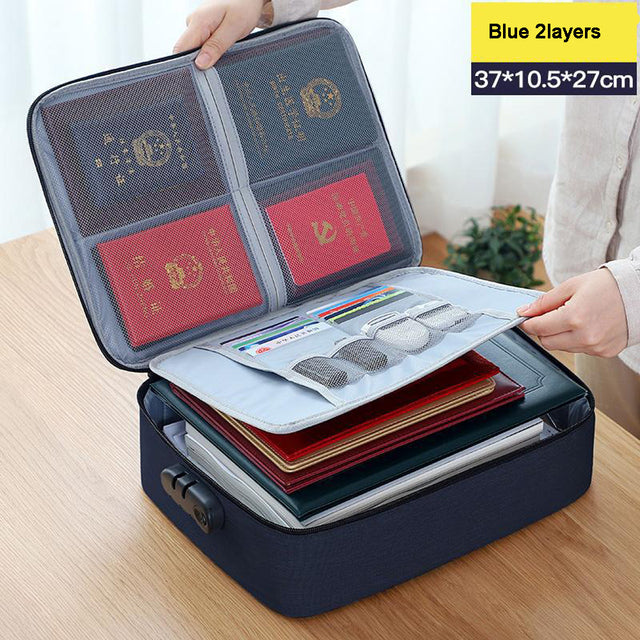 Large Capacity Multi-Layer Document Storage Bag Certificate File Organizer Case Home Travel Passport Briefcase with Lock