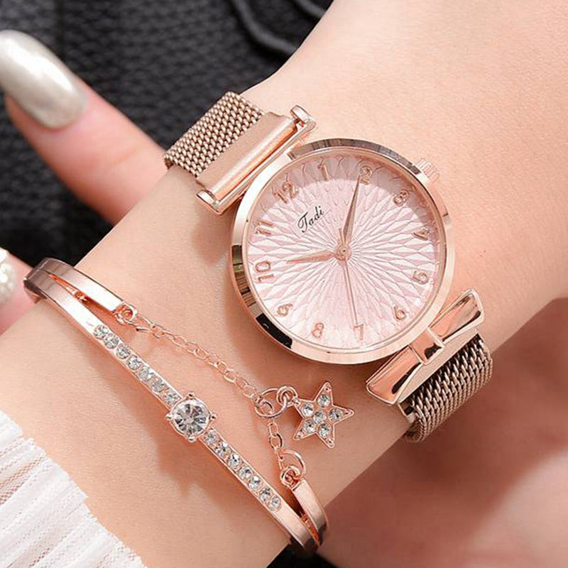 Luxury Women Bracelet For Women Magnetic Watch Ladies Sports Dress Pink Dial Wrist Watch