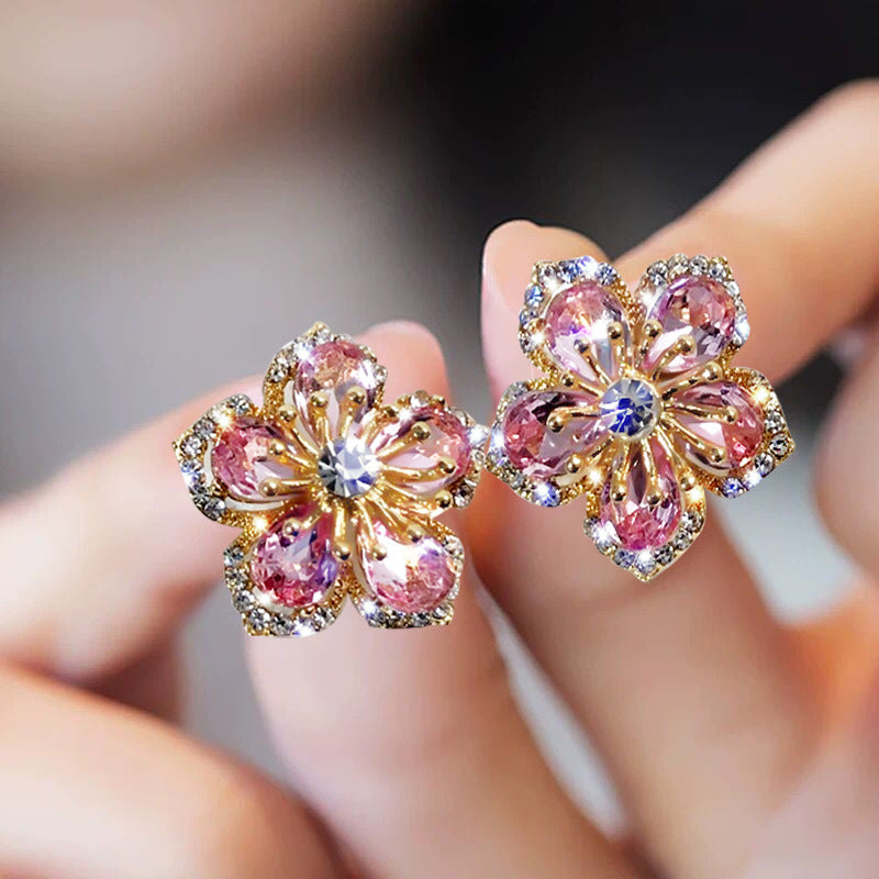 Sweet Cute Flower Crystal Temperament Earrings Statement Earrings for Women Girl