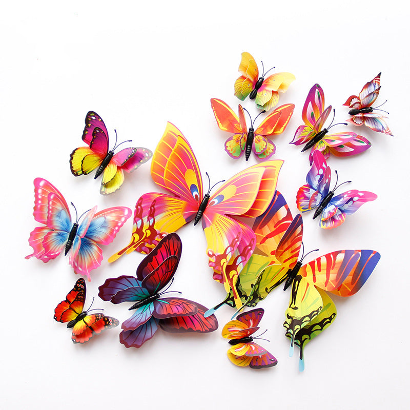 New Style 12Pcs Double Layer 3D Butterfly Wall Stickers