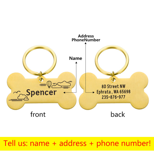 Collar Pet ID Tag Engraved Pet ID Name for Cat Puppy Dog Tag Pendant Bone Tag Pet Accessories