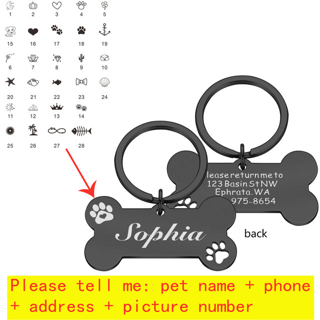 Collar Pet ID Tag Engraved Pet ID Name for Cat Puppy Dog Tag Pendant Bone Tag Pet Accessories