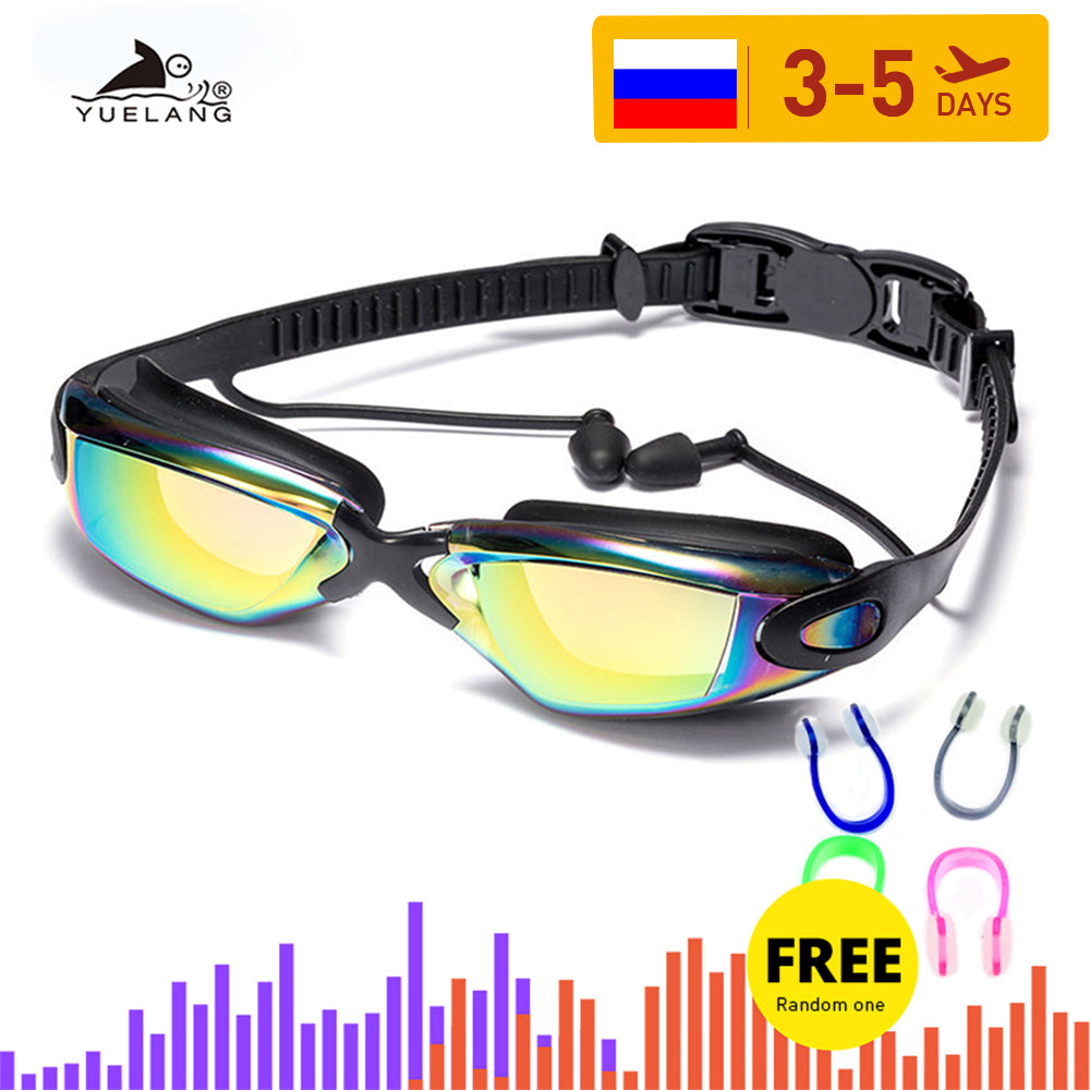 Professional Swimming Goggles Swimming Glasses with Earplugs Nose Clip Electroplate Waterproof Silicone