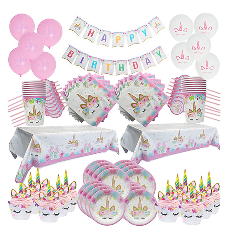 Decoration Birthday Party  Disposable Tableware set Baby Shower Girl Birthday Party Supplies