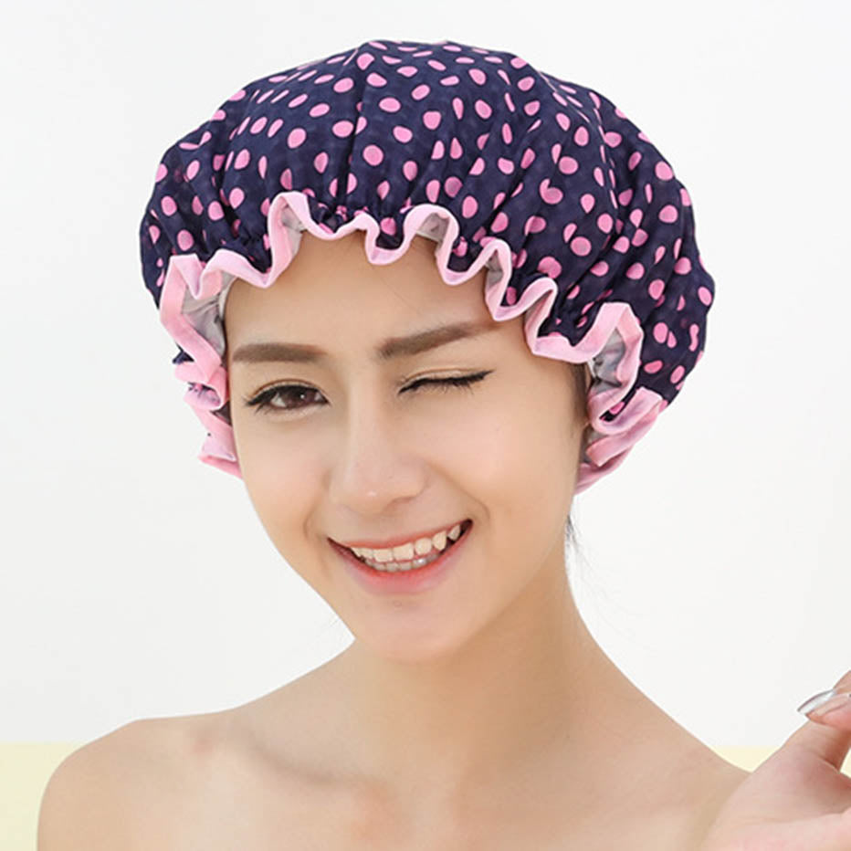 Waterproof Shower Caps Double Layer Elastic  Bath Hat Dust-proof Smoke-proof Shampoo Hair Cover Women Supplies