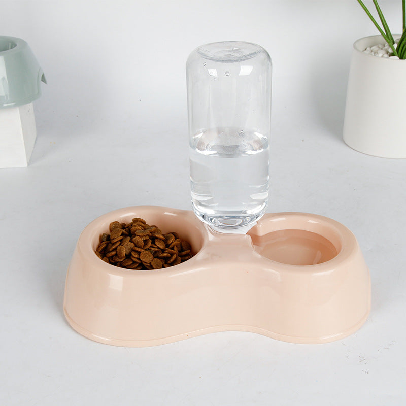 With drinking bottle plastic pet double bowl with water storage
